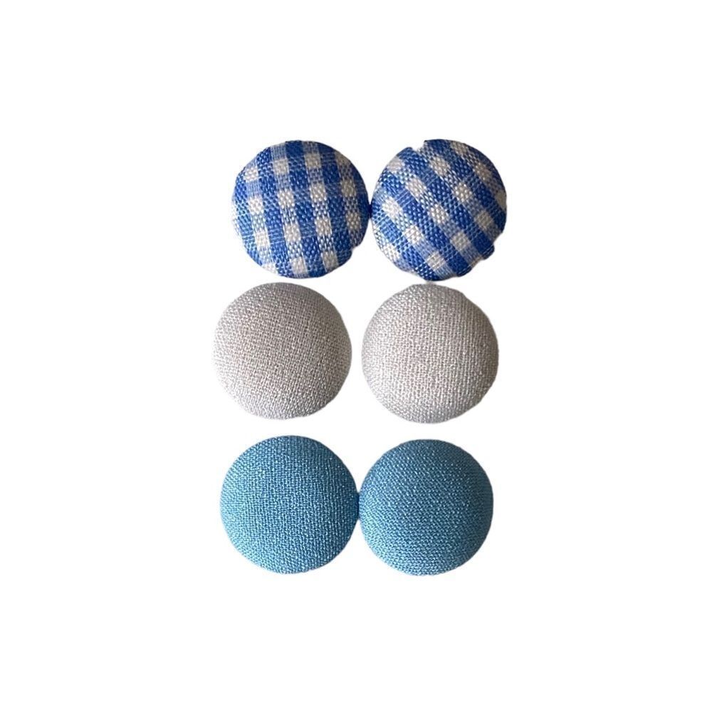 Cloth Bead Button Style Stud Earrings Multi Mixed Print 3 Piece Set OSFM